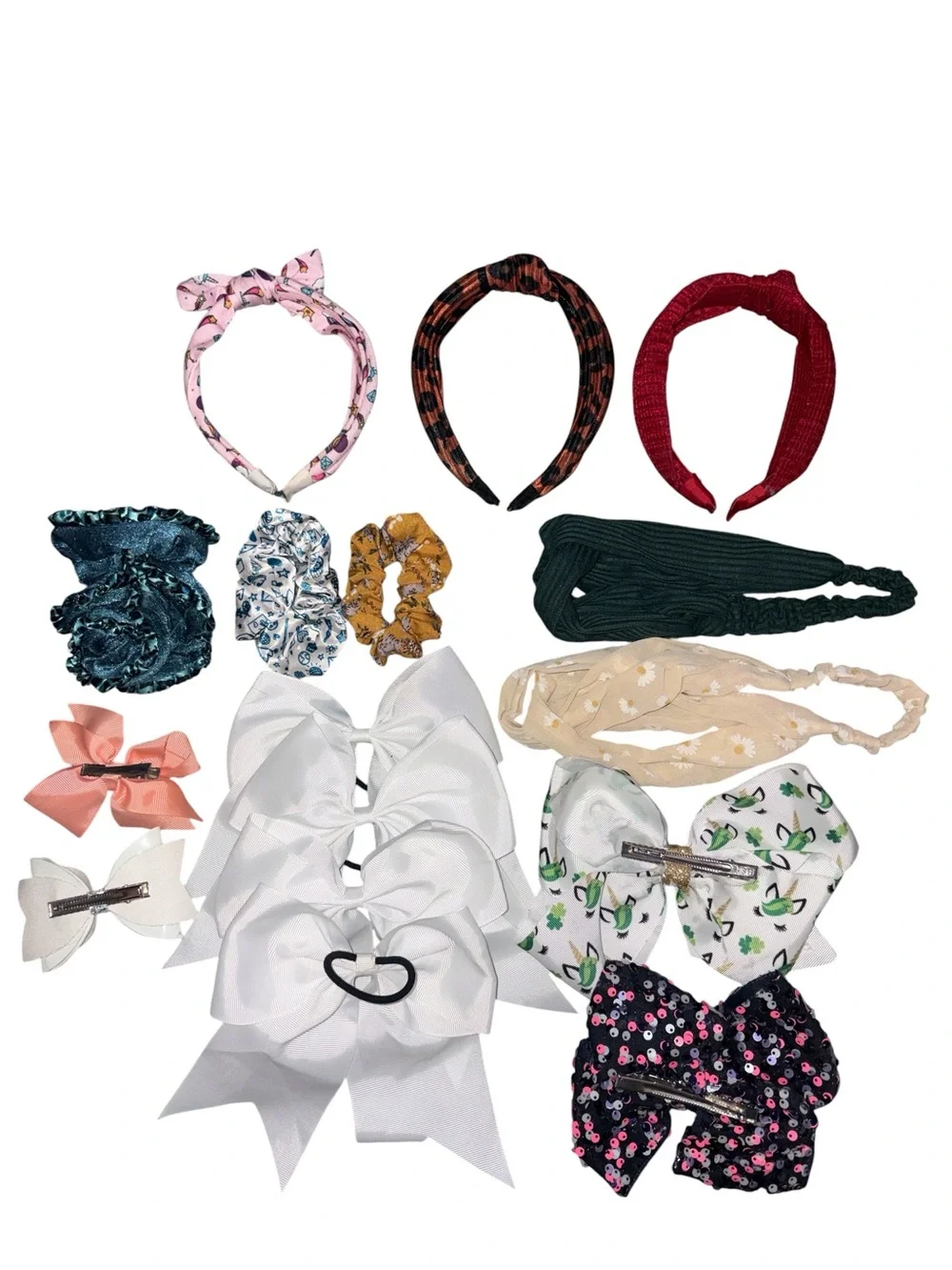 Kids Mixed Hair Accessory Set with White Bows & Assorted Colors